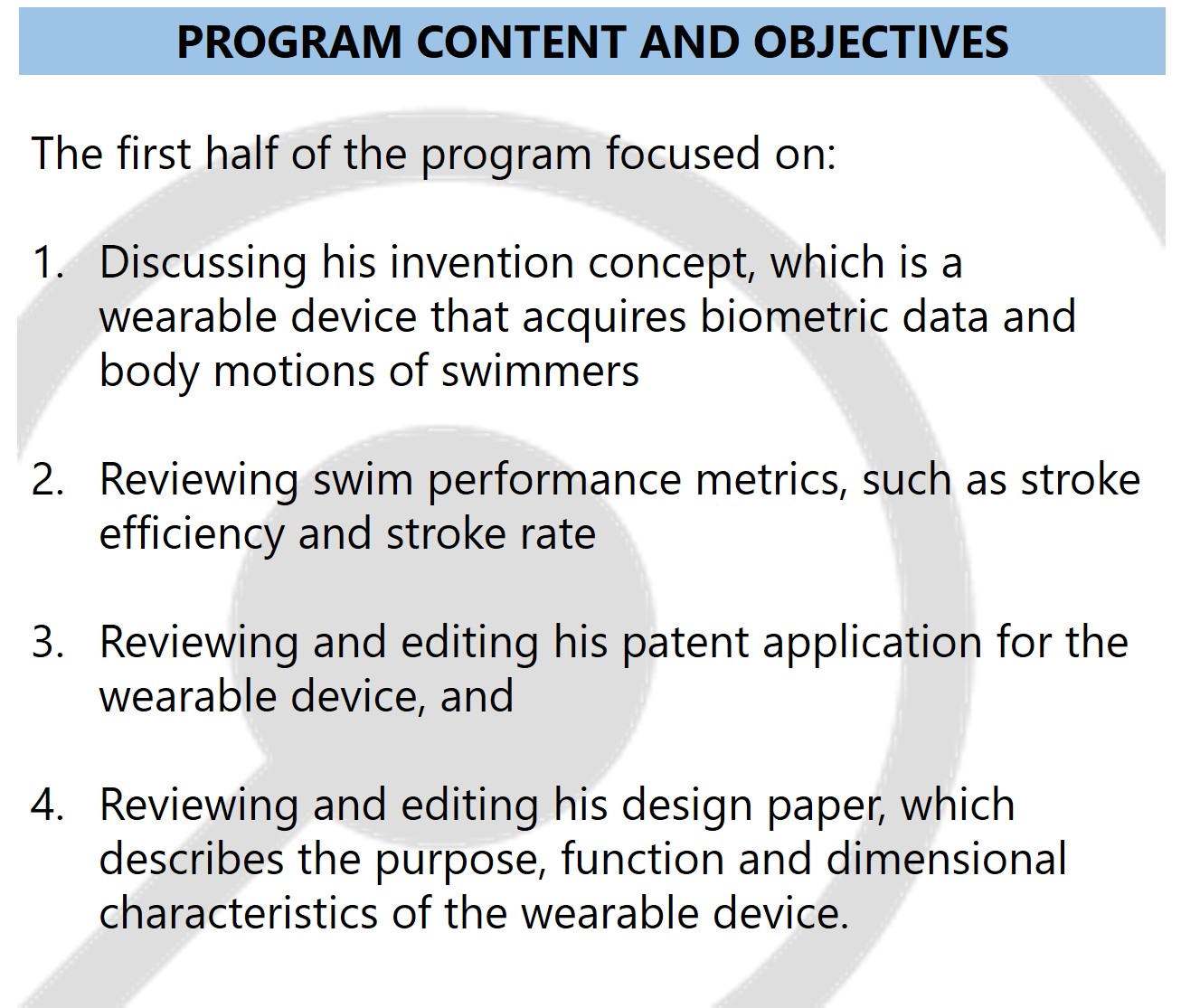 Program objectives outlined